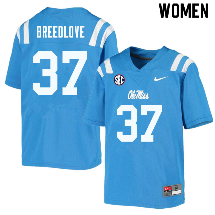 Women #37 Kyndrich Breedlove Ole Miss Rebels College Football Jerseys Sale-Powder Blue